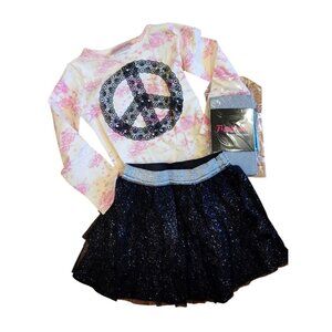 New Girl Flapdoodles 3pc Tutu Skirt Legging Peace Sign Fall Winter Set Size 4